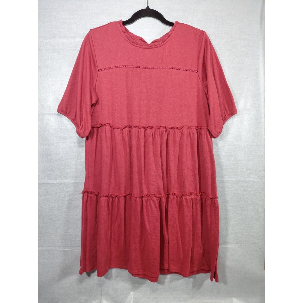 Knox Rose Tiered Tunic Mini Dress LG Rose Wine Short Sleeves